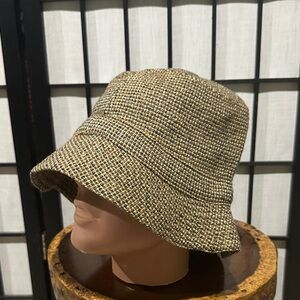 Scottish Vintage Wool Tan Weave Bucket Hat Viscose Lining EUC 7 1/2